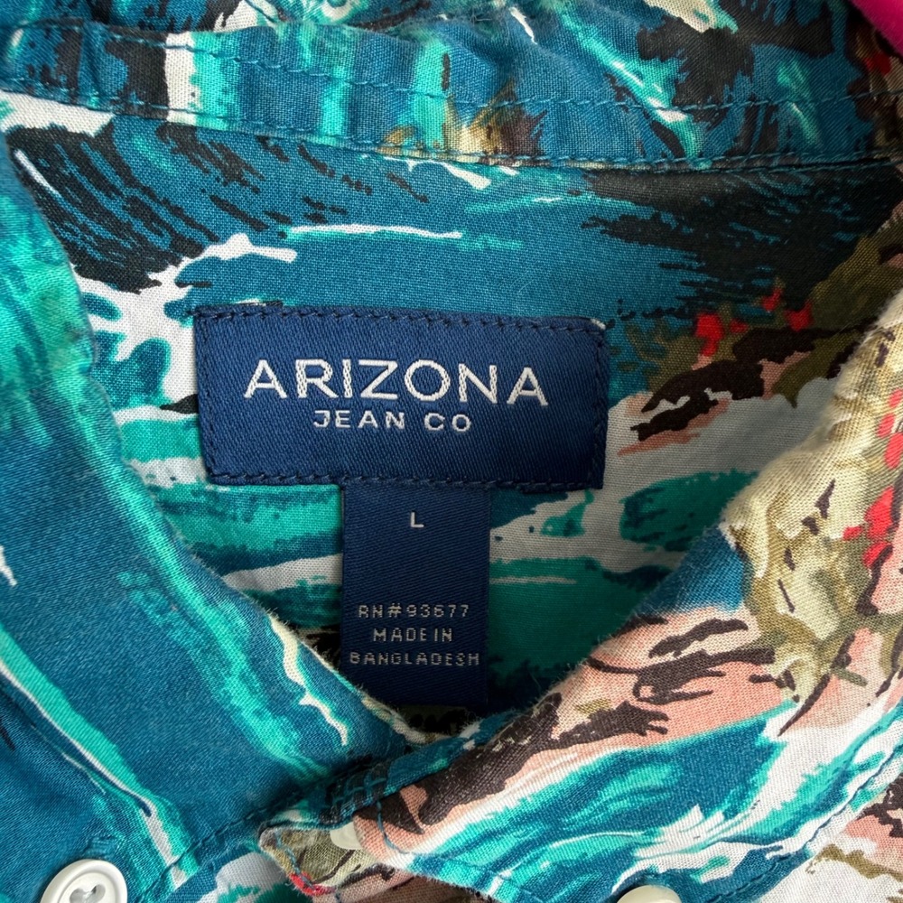 ARIZONA JEAN Blue Summer Tropical Hawaiian Mens Button‎ Up, L - Picture 3 of 5